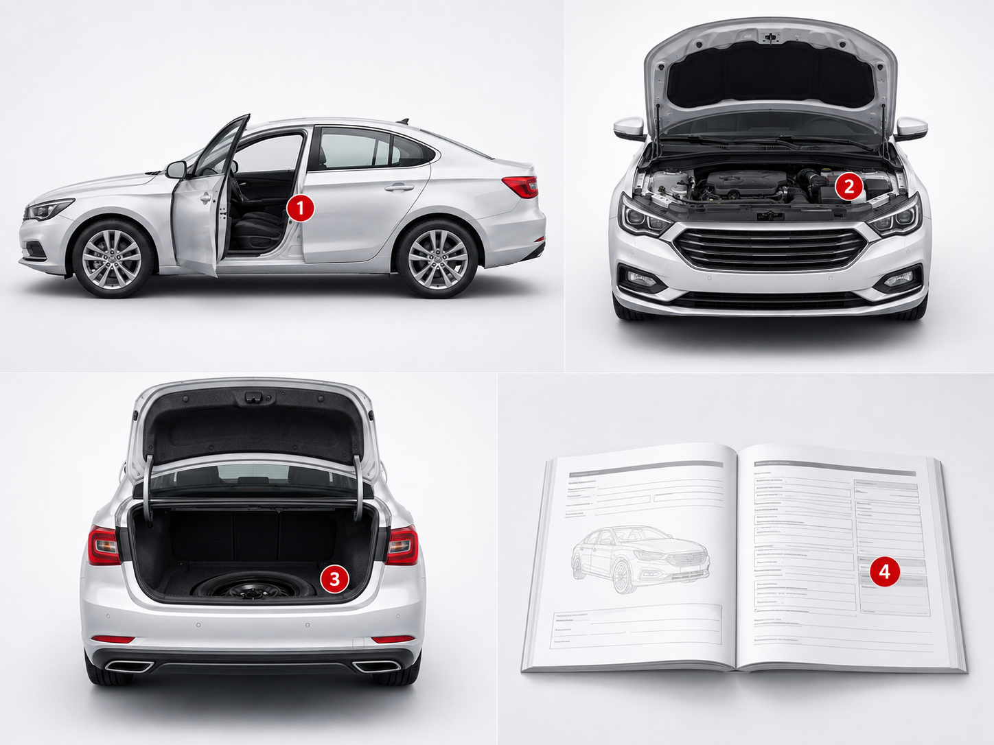 Common vehicle paint code locations including door shut, engine bay, boot and service book